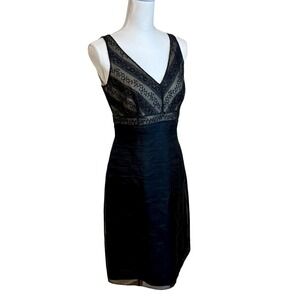 Vintage Y2k 90s ANN TAYLOR Silk Beaded Lace Sleeveless Dress Sz 4 Sheath Party